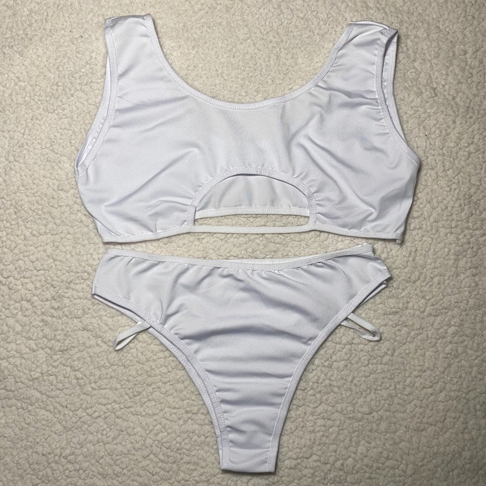 Hollow Out Two Piece White Bikini Size Medium - Picture 4 of 5